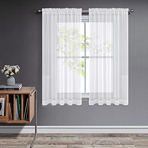 Joydeco White Sheer Curtains 63 Inch Length 2 Panels Set, Rod Pocket Long Sheer Curtains for Window Bedroom Living Room, Lightweight Semi Drape Panels for Yard Patio (54×63 inch, Off White)