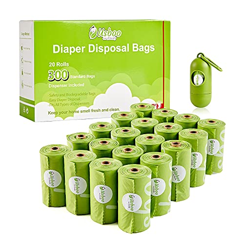 Disposable Diaper Bags for Baby, 20 Refill Rolls/300 Bags Waste Bags with Dispenser, Convenient and Quick Diaper Disposal, Unscented