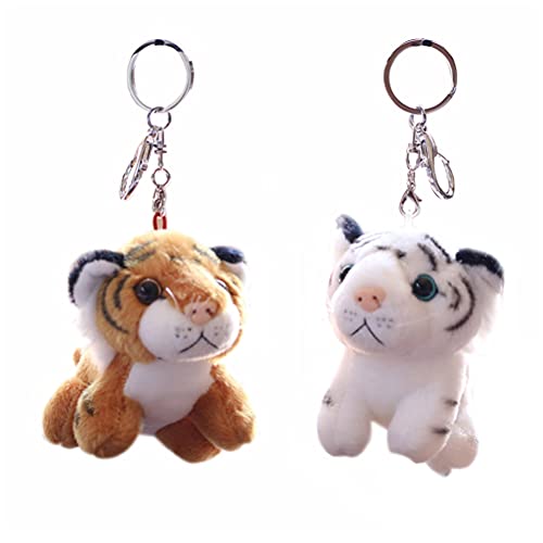 ABOOFAN 2pcs Plush Keychain Stuffed Animal Tiger Toy Soft Animal Charm Keyring Cute Keychain for Kids Bag Purse Backpack Handbag