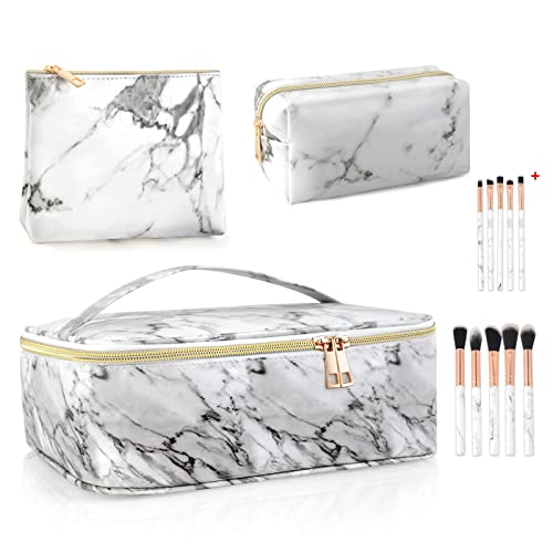DISEN Makeup Bag Organizer, Travel Makeup Bag with Extra 5 Brushes, Adjustable Dividers, Makeup Bags for Women Cosmetic Bag Portable Travel Case Waterproof and Durable