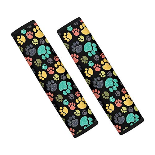 KUILIUPET Car Seat Straps Covers Black Cartoon Colorful Dog Paws Printed Stroller Strap Covers Soft Car Seat Belt Pads Cover Anti-Slip Shoulder Strap Protectors(2 Packs)