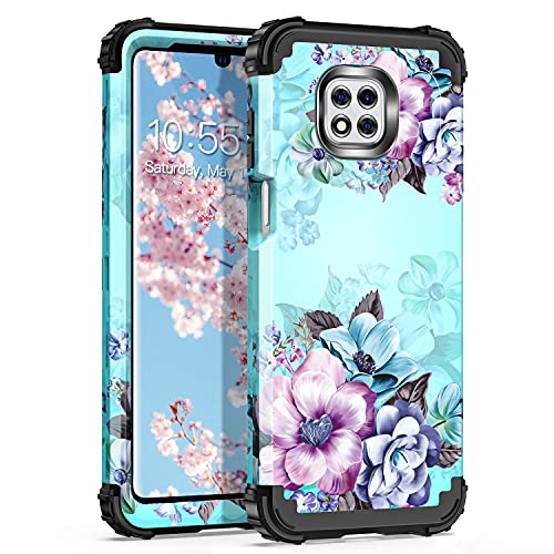 Casetego for Moto G Power 2021 Case,Floral Three Layer Heavy Duty Sturdy Shockproof Soft Silicone Rubber+Hard Plastic Bumper Protective Cover Case for Motorola Moto G Power 2021,Blue Flower.