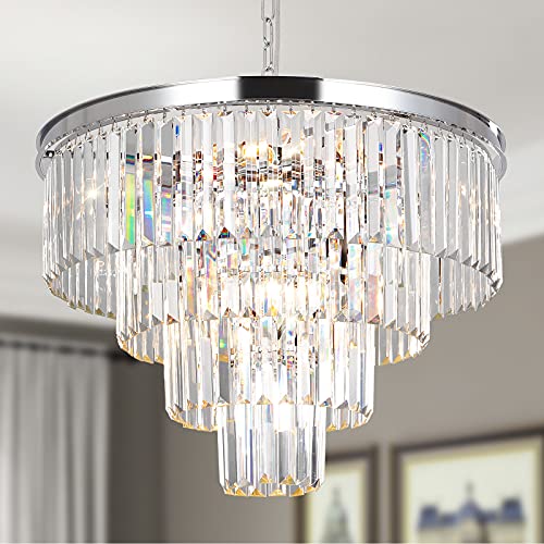 MarkDee Modern Chandeliers Crystal with Light, 11 Lights Chrome Crystal Chanderlier Lighting, 4-Tier Pendant Lights for Dining Room Living Room (23.62inch)