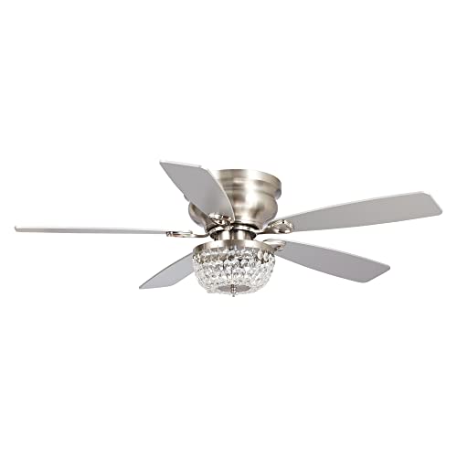 Parrot Uncle Ceiling Fans with Lights and Remote Low Profile Ceiling Fan with Light Flush Mount Modern Chandelier Ceiling Fans, 48 Inch, Brushed Nickel
