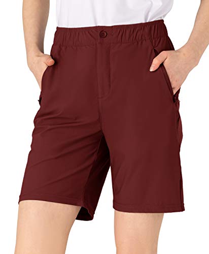 Rdruko Women’s Work Shorts Quick Dry UPF 50+ Hiking Golf Shorts with Zipper Pockets(Wine Red, US XL)