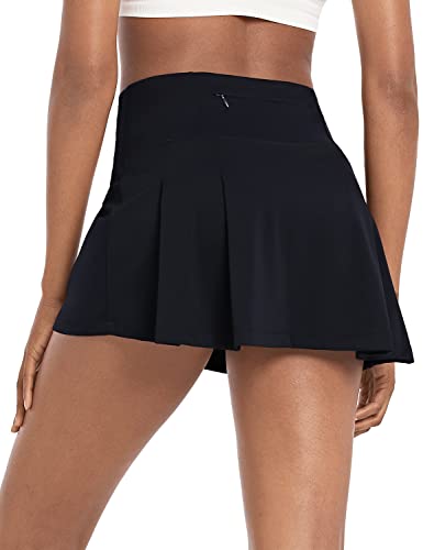 BALEAF Women’s 13″ Tennis Skirt Pleated High Waisted Golf Skorts Skirts Athletic with Shorts Pockets for Running Workout Black Small