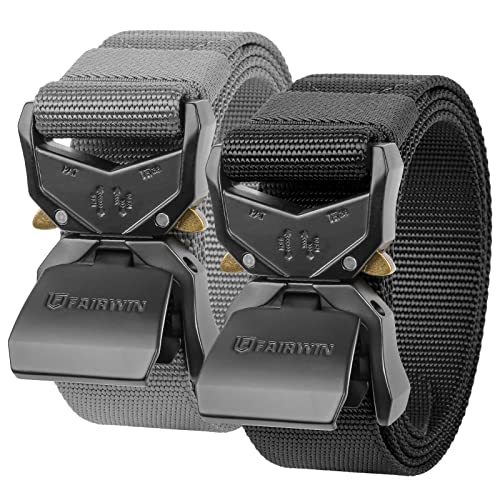 FAIRWIN Tactical Belt, 2 Pack Utility Belt 1.5″ Military Nylon Work EDC Belts for Men Heavy Duty Hiking CCW Gun Belt