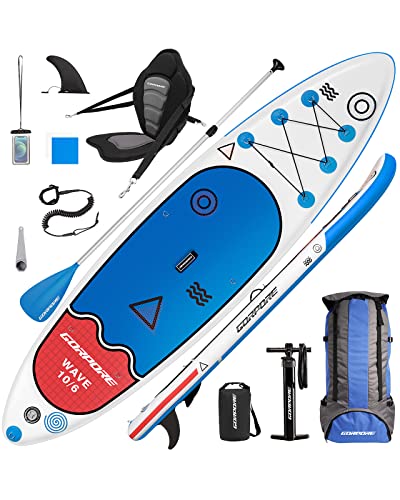 Cooyes Paddle Board,10.6ft Inflatable Paddle Board, Stand up Paddle Board with Premium SUP Accessories & Backpack, Emergency Repair Kit, Kayak Seat, Non-Slip Deck & More – Extra-Light ISUP