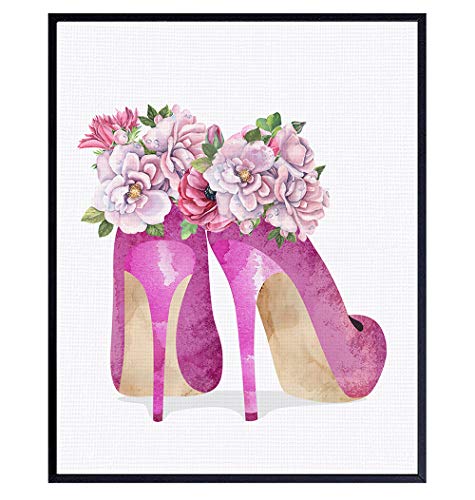 Glam Wall Decor – Fashion Wall Decor – Fashion Design Poster – Bedroom Decor for Women Girls – High Fashion Wall Art – Living Room Decor – Luxury Decor – Luxe Decor – Pink Couture High Heel Shoes