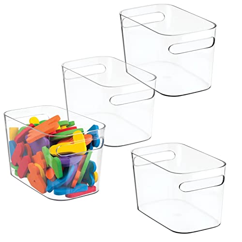 mDesign Plastic Toy Box Storage Organizer Tote Bin with Handles for Child/Kids Bedroom, Toy Room, Playroom – Holds Action Figures, Crayons, Building Blocks, Puzzles, Crafts – 10″ Long, 4 Pack – Clear