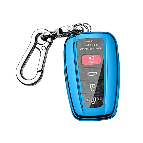 Tukellen for Toyota Key Fob Cover Special Soft TPU Key Case Key Shell Protector Fit for 2020-2022 Highlander 2019-2022 RAV4 2018-2022 Camry Avalon C-HR Prius Corolla GT86(only for Keyless go) Blue