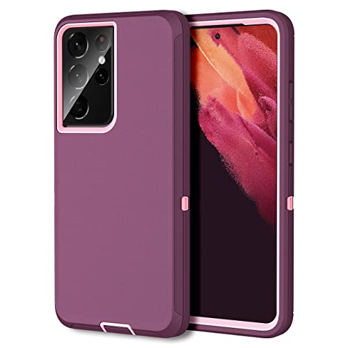 MXX Case Compatible with Galaxy S21 Ultra, 3-Layer Super Full Heavy Duty Body Bumper Cover/Shock Protection/Dust Proof, Designed for Samsung Galaxy S21 Ultra 5g (6.8 Inch) 2021 – (Plum)