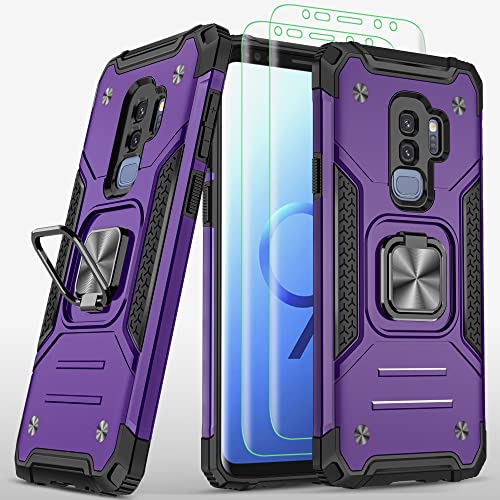 AYMECL for S9 Plus Case, Samsung Galaxy S9 Plus Case with Self Healing Flexible TPU Screen Protector [2 Pack], Military Grade Double Shockproof with Kickstand Case for Samsung S9 Plus-Purple