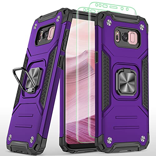 AYMECL for Samsung Galaxy S8 Case, Galaxy s8 Phone case with Self Healing Flexible TPU Screen Protector [2 Pack], Military Grade Double Shockproof with Kickstand Case for Samsung S8-Purple