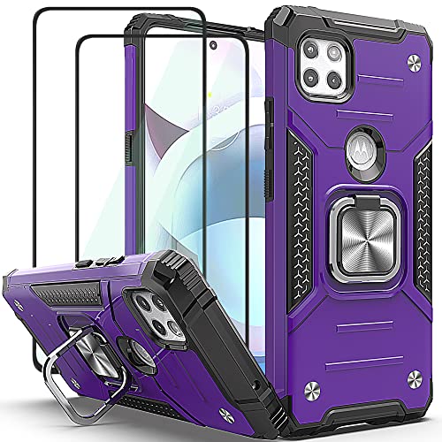 AYMECL Motorola Moto One 5G Ace Case Moto G 5G Case,with Tempered Glass Screen Protector[2 Pack],Military Grade Shockproof Protective Case,with Kickstand,for Motorola Moto One 5G Ace-Purple