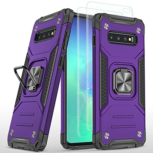 AYMECL for Galaxy S10 Plus Case, Samsung S10 Plus Case with 3D Curved HD Screen Protector[2 Pack] Military Grade Double Shockproof with Kickstand Case for Samsung Galaxy S10 Plus-Purple