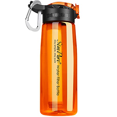 SimPure Filtered Water Bottle, Water Bottle with Filter Replaceable 4-Stage Filter Straw, Portable Water Filter Bottle for Camping, Hiking, Backpacking, Travel and Tap Water
