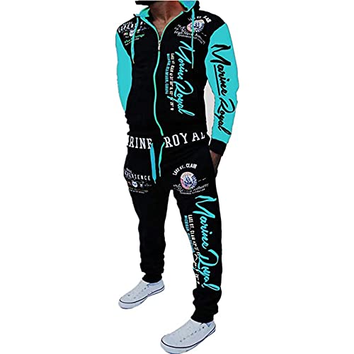 Hakjay Men’s Hiphop Long Sleeve Full-Zip Sweat Suits, Size XL, Blue