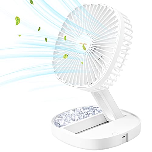 MOCAMOLA Small Desk Fan, Aromatic Desigh With Quiet 3 Speeds Wind, USB Powered With Portable Adjustable Mini Fan For Home, Office, Travel, Camping, Outdoor, Indoor, Car, 4.9 Inch White