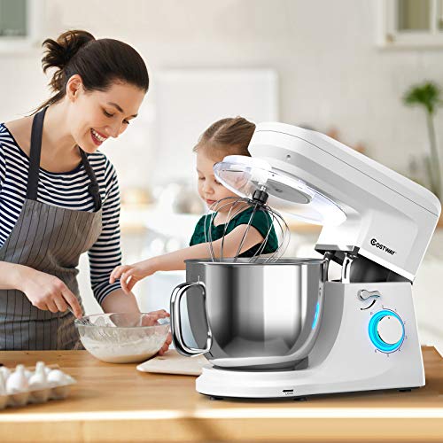 COSTWAY Stand Mixer, 7.5 Qt 6-speed 660W Tilt-Head Food Mixer with Pulse Function, Dough Hook, Whisk, Beater, Stainless Steel Bowl & Splash Guard (White) | The Storepaperoomates Retail Market - Fast Affordable Shopping