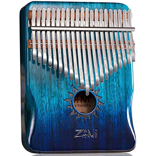 Kalimba Thumb Piano 21 Keys with Engraved Notes Helios Pattern Handhold Cute Finger Piano Mabogany Solid Wood Portable Musical Instrument with Music Book for Kids Adult Beginner (Gradual Blue)