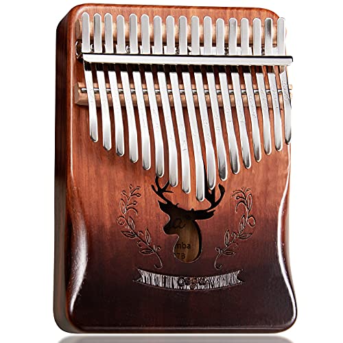 TienClef Kalimba Thumb Piano 17 Keys with Engraved Notes Deer Pattern Handhold Cute Finger Zebrawood Solid Wood Portable Musical Instrument Music Book for Kids Adult Beginner (Gradual Coffee)