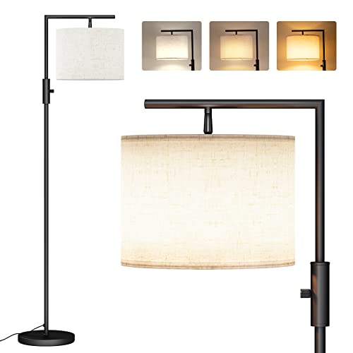 SUNMORY Modern Floor Lamps for Living Room, Standing Lamp with Rotary Switch, Tall Pole Floor Reading Lamp with Hanging Shade for Study Room, Office, 3Color Temperatures 9W Bulb Include(Black)