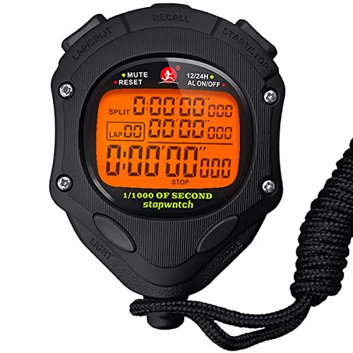 Digital Stopwatch Timer with Back Light Stop Watch 0.001second Timing|100 Lap Memory,Large dispaly Alarm Clock for Coach Sports Swimming Running Marathon Competition(100LAP(Back Light))