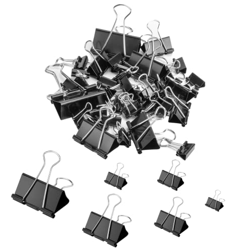 110PCS – Binder Clips Assorted Sizes, Metal Binder Paper Clips, Black PaperClips for Paperwork, Chip Bags, Office, Document, Teacher, and School Supplies