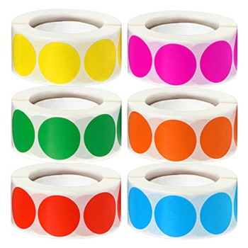 3000 Pcs 1″ Round Color Coding Circle Dot Labels on 6 Rolls, 500 Count Each, Includes Bright Yellow Green Red Pink Orange Blue | The Storepaperoomates Retail Market - Fast Affordable Shopping