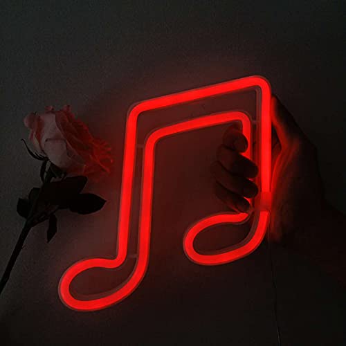 Music Neon Signs for Wall Decor, Music Note LED Neon Lights Signs for Bedroom, USB/Battery Aesthetic Hanging Red Neon Night Light for Kids Room, Livehouse, Musical Studio Bar, Birthday Christmas Gift