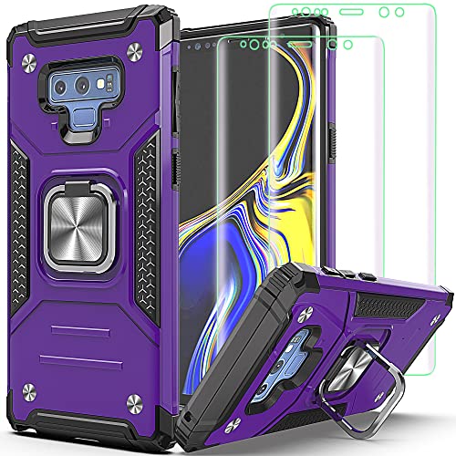 AYMECL for Galaxy Note 9 Case, Note 9 Case with Self Healing Flexible TPU Screen Protector [2 Pack], Military Grade Double Shockproof with Kickstand Protective Case for Samsung Note 9-Purple