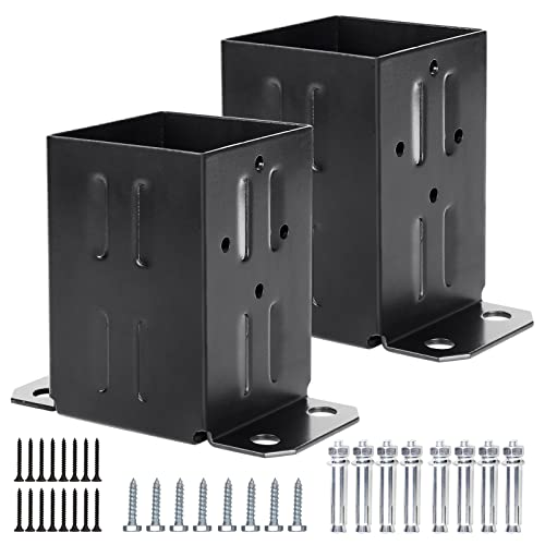 Eapele 4×4 Wood Fence Post Anchor Base, 13GA Thick Steel and Black Powder Coated,Come with Wood Screws and Concrete Anchors(Set of 2)