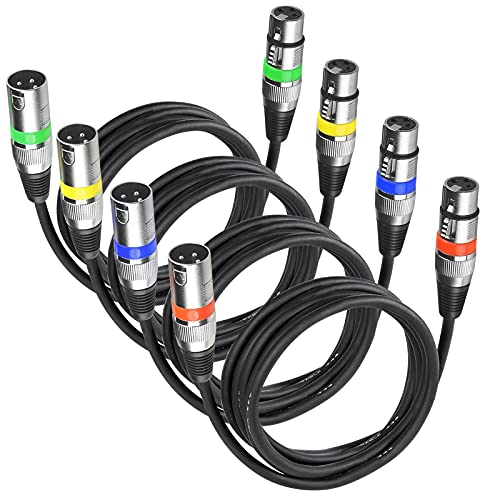 4Pack 3 Pin XLR Cables Male Female XLR Patch Cable, XLR Cable 10ft 3m Microphone Wire Extension Connectors Male and Female, Light Dmx Cable with 3 Pin Connector for Stage Lights Dmx Signal Connection