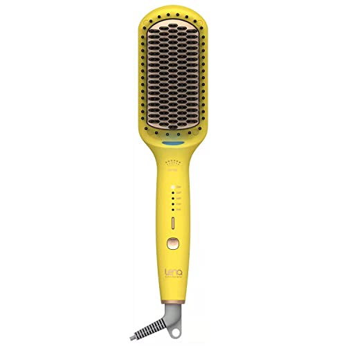 LENA Ionic Straightening Brush – Pro Flat Iron Straightener Comb and Heated Paddle Brush Styler with Extra Ion Care for Ultra Smooth Hair, Anti-Scald, Auto Off, Max 450°F, Yellow