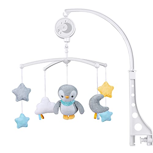 Baby Musical Mobile with Lullabies Music Box, Rotating Penguin Mobile Soother Crib Toy, Gift for Baby Nursery Bed Decoration for Newborn Boys and Girls