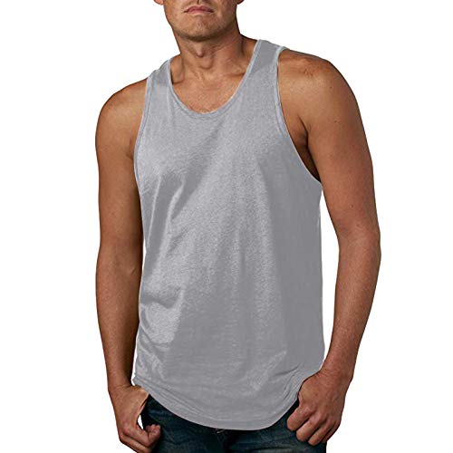 GDJGTA Tank Top for Men Casual Solid Color Gym Workout Tanks Cool Sleeveless Vests Basic Tee Breathable and Soft Slim T-Shirts,Gray,Large