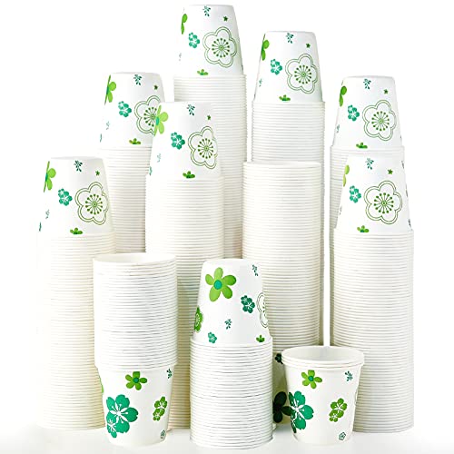 [300 Pack] Paper Cups, 3oz Disposable Bathroom Cups, Mouthwash Cups, Cold Disposable Drinking Cup for Party, Picnic, BBQ, Travel, and Event, Green Floral