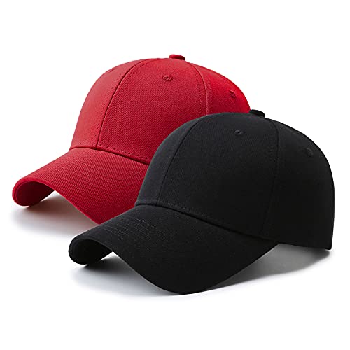 PFFY 2 Packs Baseball Cap Golf Dad Hat for Men and Women Hat Black+Red