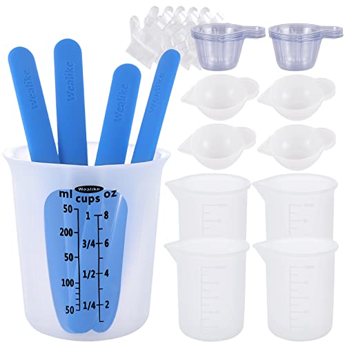 Silicone Measuring Cups and Silicone Stir Stick Set,Wealike 250ml &100ml Mixing Cups,Resin Supplies for Epoxy Resin Molds,Casting,Pouring,Reusable Tool Kit,Pack of 16