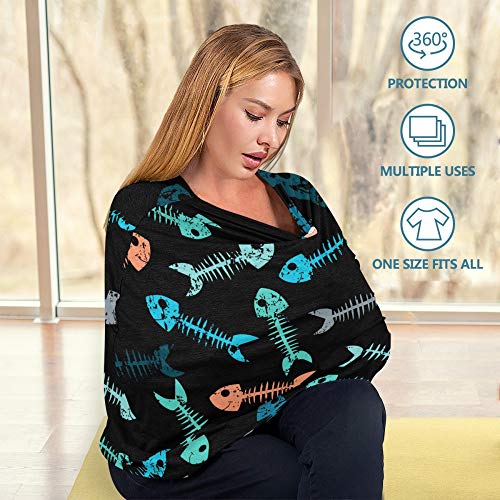 YYZZH Multicolor Fish Skeleton Bone Skull Tattoo Print On Black Stretchy Baby Car Seat Cover Infant Canopy Nursing Covers Breastfeeding Cover Breathable Windproof Winter Scarf for Boys Girls | The Storepaperoomates Retail Market - Fast Affordable Shopping