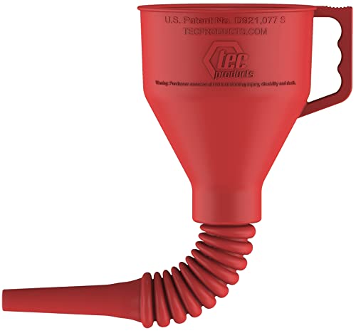 TEC Products FlexAll Funnel – Flexible Rubber Funnel with Handle, Multiple Sizes and Colors, Made in The USA (Large, Red)