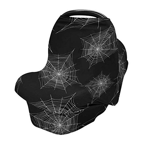 YYZZH Halloween Cobweb Pattern Spider Web Black and White Design Stretchy Baby Car Seat Cover Infant Canopy Nursing Covers Breastfeeding Cover Breathable Windproof Winter Scarf for Boys Girls