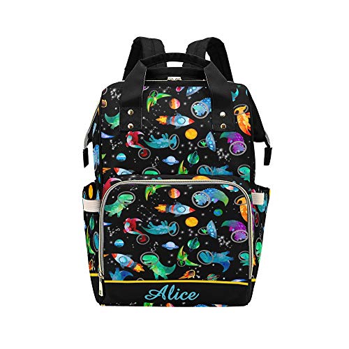 Personalized Dinosaur Pattern Diaper Bag with Name Nappy Bags Casual Daypack Waterproof Mummy Backpack for Mom Girl