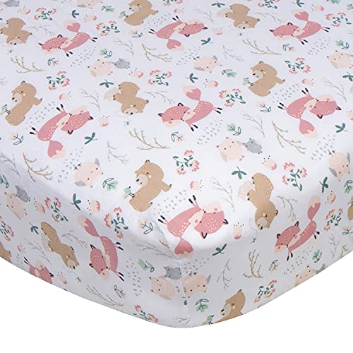 Gerber Baby Boys Girls Neutral Newborn Infant Baby Toddler Nursery 100% Cotton Fitted Bedding Crib Sheet, Woodland Critters White, 28″ x 52″