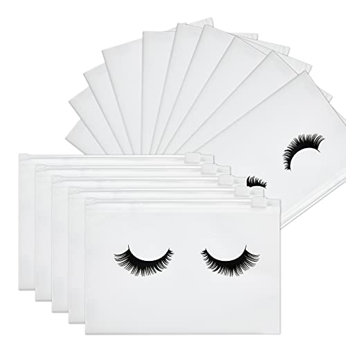 50 Pieces Eyelash Bags Lash Bags For Clients Eyelash Aftercare Bags Eyelash Makeup Bags with Zipper for Women Girls (White Simple Style,6 x 4 Inch)