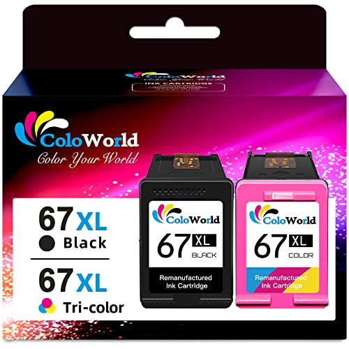 ColoWorld for HP 67XL Ink Cartridges Black/Color Combo Pack, 67XL for HP Printer Ink,for HP Ink 67, Compatible for DeskJet 2755e 2700 4155e 4155 Plus 4100 Envy 6055 6055e 6452 6455e Pro 6455 Printer