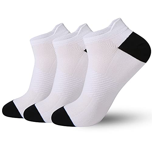 MEIANJU Men’s Athletic Socks No Show Low Cut Athletic Socks for Men 3 Pairs Running Socks No Show with Cushion White