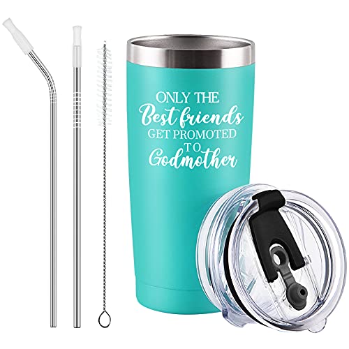 Godmother Gifts, Best Friends Get Promoted to Godmother Travel Tumbler, Christmas Baby Pregnancy Announcement Gifts for Godmother Friends, 20 Oz Stainless Steel Insulated Godmother Tumbler, Mint