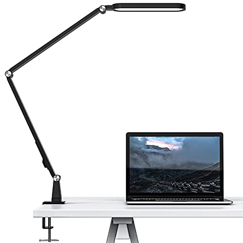 LED Desk Lamp,JKSWT Eye-Caring Adjustable Swing Arm Desk Light with Clamp,72 Led,5 Color Modes,5 Brightness Levels Table Lamp, Office Lamp with Memory Function and Touch Control,Black